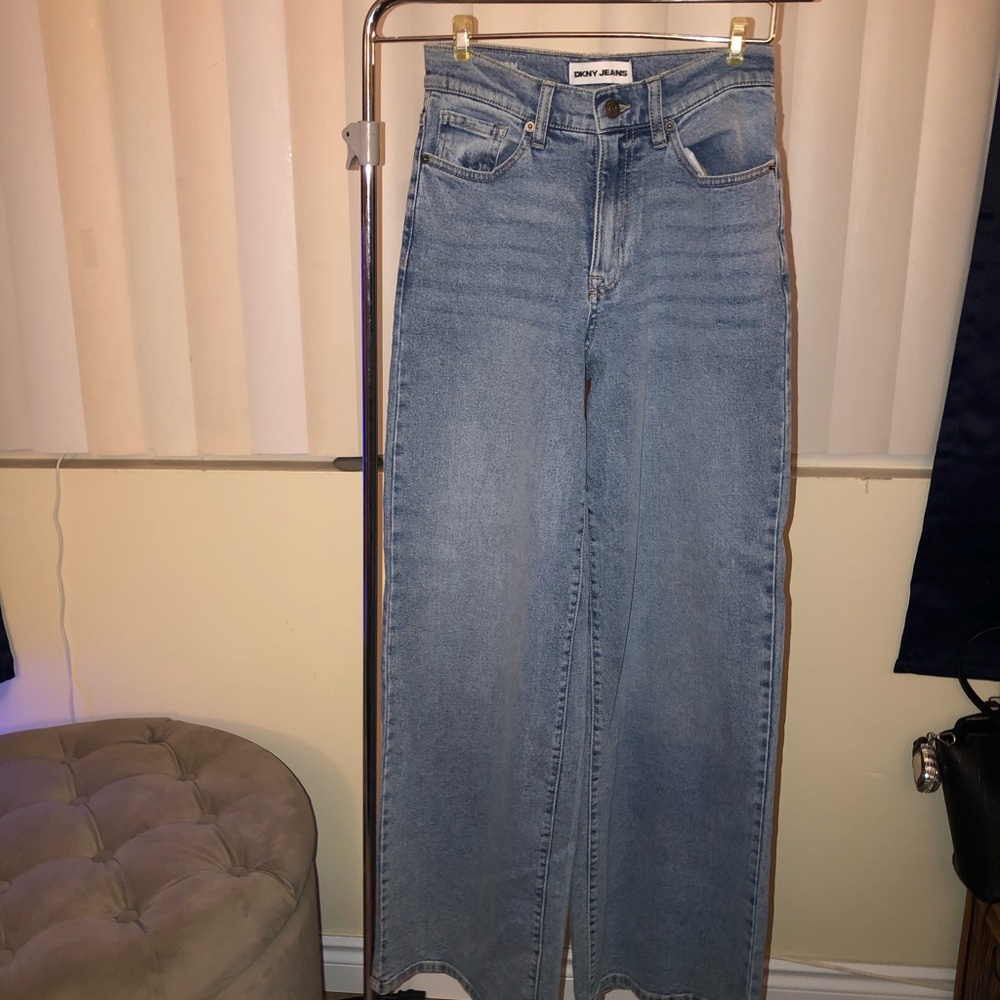 DKNY Light Blue High-Rise Wide Leg Jeans